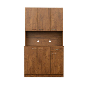 English Elm 70.87" Wardrobe Kitchen Cabinet with 6 Doors, 1 Drawer & Open Shelf — Durable Melamine MDF Storage Solution Walnut W331S00060