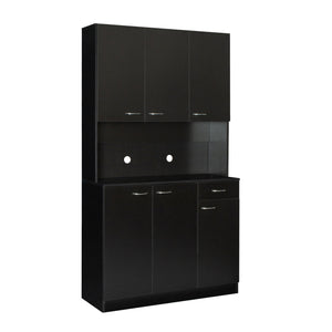English Elm 70.87" Wardrobe Kitchen Cabinet with 6 Doors, 1 Drawer & Open Shelf — Durable Melamine MDF Storage Solution Black W331S00059