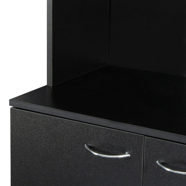 English Elm 70.87" Wardrobe Kitchen Cabinet with 6 Doors, 1 Drawer & Open Shelf — Durable Melamine MDF Storage Solution Black W331S00059