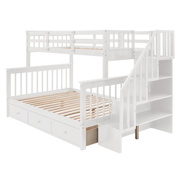English Elm Stairway Twin Over Full Bunk Bed with Stair Storage Espresso Frame for Kids LT000219AAK-1