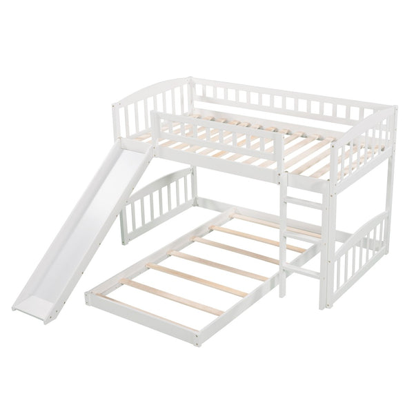English Elm Twin Over Kids Bunk Bed with Fun Slide Solid Pine Frame White Finish LT100514AAK