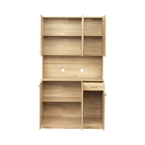 English Elm 70.87" Wardrobe Kitchen Cabinet with 6 Doors, 1 Drawer & Open Shelf — Durable Melamine MDF Storage Solution Oak W331S00057