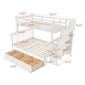 English Elm Stairway Twin Over Full Bunk Bed with Stair Storage Espresso Frame for Kids LT000219AAK