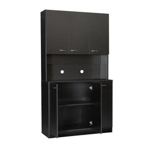 English Elm 70.87" Wardrobe Kitchen Cabinet with 6 Doors, 1 Drawer & Open Shelf — Durable Melamine MDF Storage Solution Black W331S00059