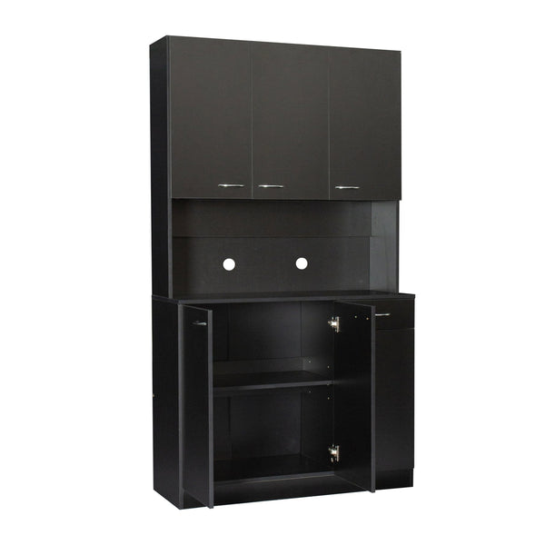 English Elm 70.87" Wardrobe Kitchen Cabinet with 6 Doors, 1 Drawer & Open Shelf — Durable Melamine MDF Storage Solution Black W331S00059
