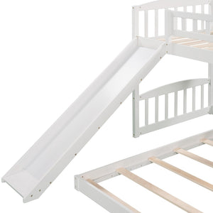 English Elm Twin Over Kids Bunk Bed with Fun Slide Solid Pine Frame White Finish LT100514AAK
