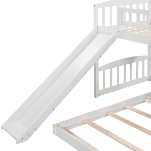 English Elm Twin Over Kids Bunk Bed with Fun Slide Solid Pine Frame White Finish LT100514AAK