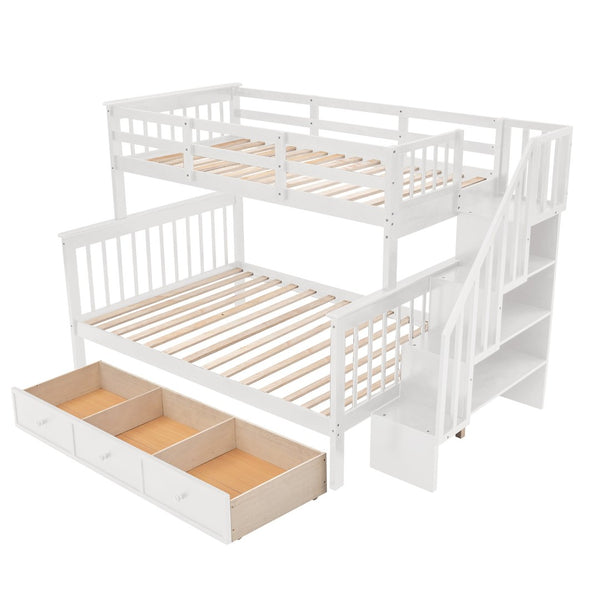 English Elm Stairway Twin Over Full Bunk Bed with Stair Storage Espresso Frame for Kids LT000219AAK