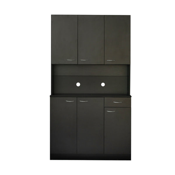 English Elm 70.87" Wardrobe Kitchen Cabinet with 6 Doors, 1 Drawer & Open Shelf — Durable Melamine MDF Storage Solution Black W331S00059