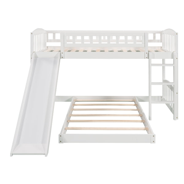 English Elm Twin Over Kids Bunk Bed with Fun Slide Solid Pine Frame White Finish LT100514AAK