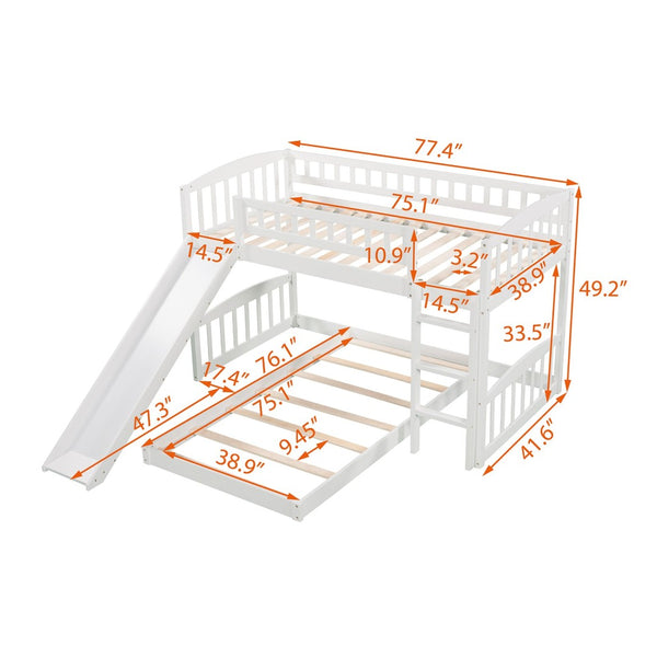 English Elm Twin Over Kids Bunk Bed with Fun Slide Solid Pine Frame White Finish LT100514AAK