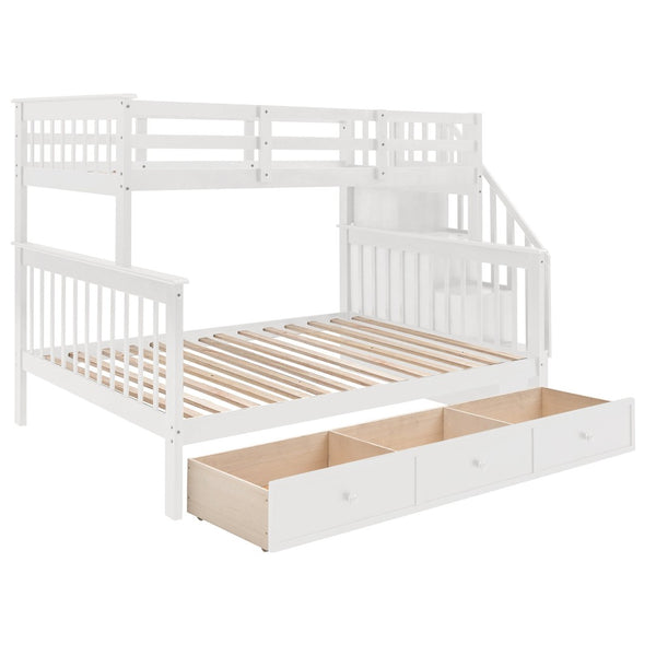 English Elm Stairway Twin Over Full Bunk Bed with Stair Storage Espresso Frame for Kids LT000219AAK-1