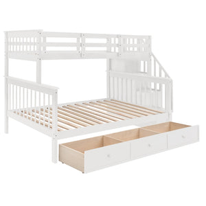 English Elm Stairway Twin Over Full Bunk Bed with Stair Storage Espresso Frame for Kids LT000219AAK