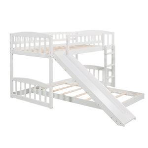 English Elm Twin Over Kids Bunk Bed with Fun Slide Solid Pine Frame White Finish LT100514AAK