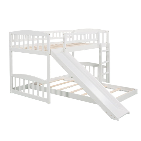 English Elm Twin Over Kids Bunk Bed with Fun Slide Solid Pine Frame White Finish LT100514AAK