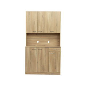 English Elm 70.87" Wardrobe Kitchen Cabinet with 6 Doors, 1 Drawer & Open Shelf — Durable Melamine MDF Storage Solution Oak W331S00057