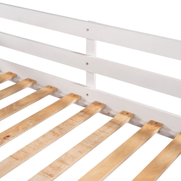 English Elm Full L-Shaped Bunk Bed with Slide and Short Ladder — Pine Mission Style, Durable Slat Kit Included White GX000404AAK