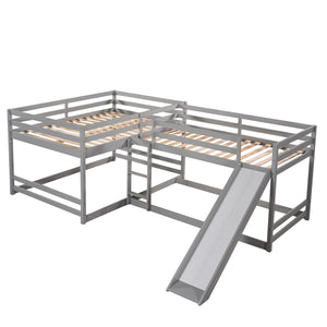 English Elm Full L-Shaped Bunk Bed with Slide and Short Ladder — Pine Mission Style, Durable Slat Kit Included Gray GX000404AAE