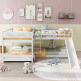 Hearth and Haven Cubix Full and Twin L-Shaped Bunk Bed with Slide and Short Ladder, White GX000404AAK