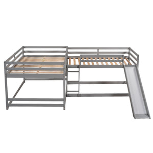 English Elm Full L-Shaped Bunk Bed with Slide and Short Ladder — Pine Mission Style, Durable Slat Kit Included Gray GX000404AAE