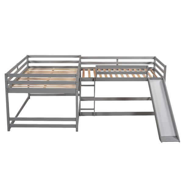 English Elm Full L-Shaped Bunk Bed with Slide and Short Ladder — Pine Mission Style, Durable Slat Kit Included Gray GX000404AAE