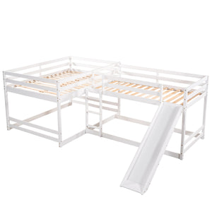English Elm Full L-Shaped Bunk Bed with Slide and Short Ladder — Pine Mission Style, Durable Slat Kit Included White GX000404AAK