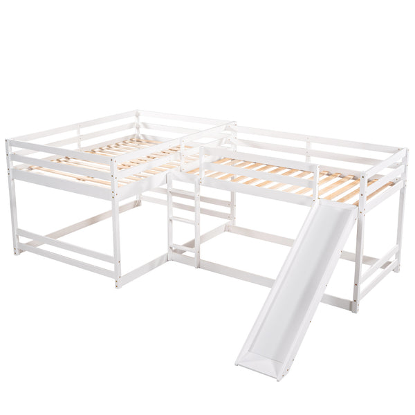 English Elm Full L-Shaped Bunk Bed with Slide and Short Ladder — Pine Mission Style, Durable Slat Kit Included White GX000404AAK