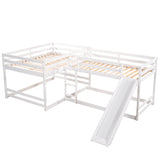 Hearth and Haven Cubix Full and Twin L-Shaped Bunk Bed with Slide and Short Ladder, White GX000404AAK