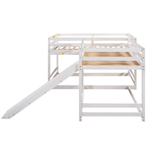 English Elm Full L-Shaped Bunk Bed with Slide and Short Ladder — Pine Mission Style, Durable Slat Kit Included White GX000404AAK