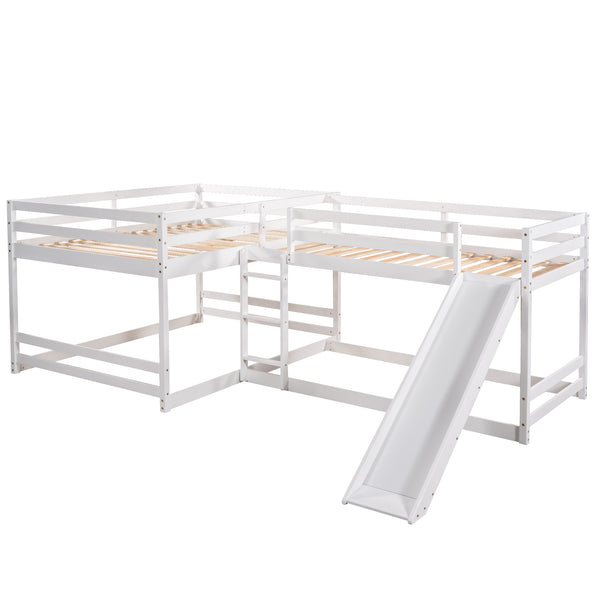 English Elm Full L-Shaped Bunk Bed with Slide and Short Ladder — Pine Mission Style, Durable Slat Kit Included White GX000404AAK