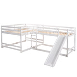 Hearth and Haven Cubix Full and Twin L-Shaped Bunk Bed with Slide and Short Ladder, White GX000404AAK