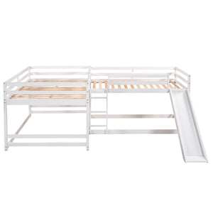 English Elm Full L-Shaped Bunk Bed with Slide and Short Ladder — Pine Mission Style, Durable Slat Kit Included White GX000404AAK