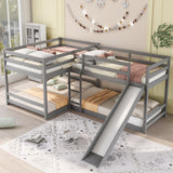 Hearth and Haven Cubix Full and Twin L-Shaped Bunk Bed with Slide and Short Ladder, Grey GX000404AAE