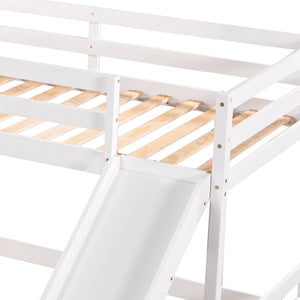 English Elm Full L-Shaped Bunk Bed with Slide and Short Ladder — Pine Mission Style, Durable Slat Kit Included White GX000404AAK