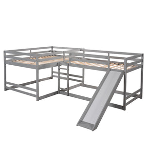 English Elm Full L-Shaped Bunk Bed with Slide and Short Ladder — Pine Mission Style, Durable Slat Kit Included Gray GX000404AAE