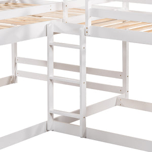 English Elm Full L-Shaped Bunk Bed with Slide and Short Ladder — Pine Mission Style, Durable Slat Kit Included White GX000404AAK