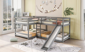English Elm Full L-Shaped Bunk Bed with Slide and Short Ladder — Pine Mission Style, Durable Slat Kit Included Gray GX000404AAE