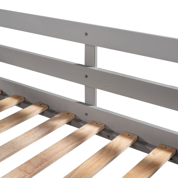 English Elm Full L-Shaped Bunk Bed with Slide and Short Ladder — Pine Mission Style, Durable Slat Kit Included Gray GX000404AAE