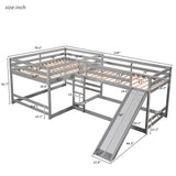 Hearth and Haven Cubix Full and Twin L-Shaped Bunk Bed with Slide and Short Ladder, Grey GX000404AAE