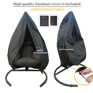 English Elm High Back Pe Wicker Hanging Egg Chair with Steel Base for Patio or Living Room W400S00007