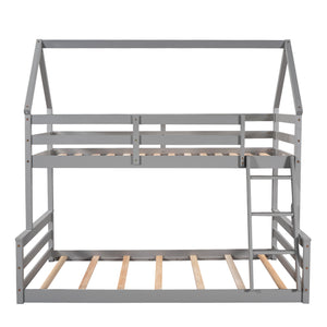 Hearth and Haven Justine Twin over Full House Bunk Bed with Built in Ladder, Grey WF287558AAE