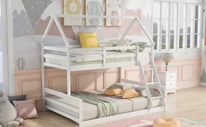 English Elm Twin Twin over Full Bunk Bed Space-Saving Pine Wood Frame with Guardrail, 3-Step Ladder & Slats White WF287558AAK