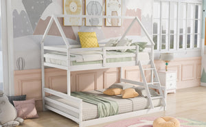 English Elm Twin Over Full House Bunk Bed Solid Pine Frame with Ladder for Kids Bedroom WF287558AAK-1