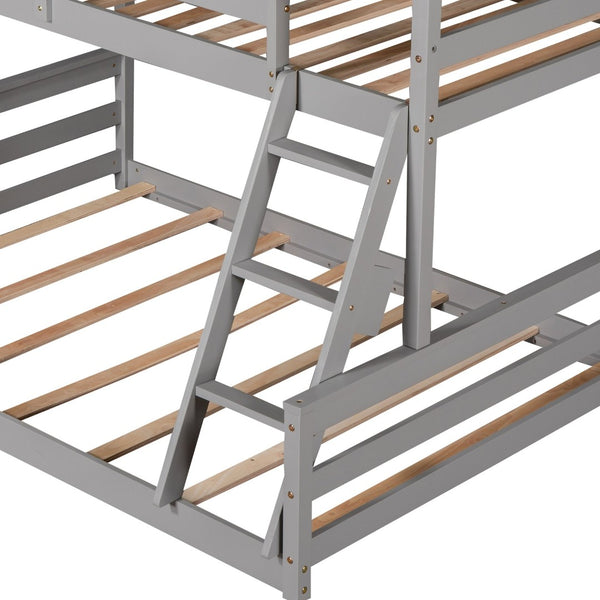 English Elm Twin Over Full House Bunk Bed Solid Pine Frame with Ladder for Kids Bedroom WF287558AAE-1