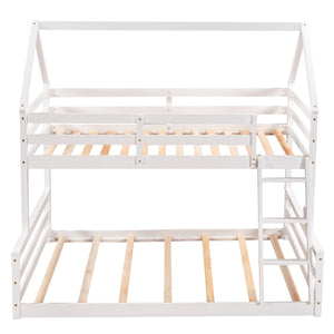 English Elm Twin Twin over Full Bunk Bed Space-Saving Pine Wood Frame with Guardrail, 3-Step Ladder & Slats White WF287558AAK