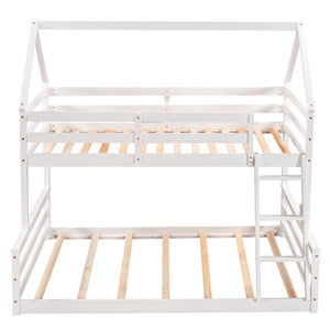 English Elm Twin Over Full House Bunk Bed Solid Pine Frame with Ladder for Kids Bedroom WF287558AAK-1