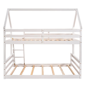 English Elm Twin Twin over Full Bunk Bed Space-Saving Pine Wood Frame with Guardrail, 3-Step Ladder & Slats White WF287558AAK