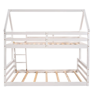 English Elm Twin Over Full House Bunk Bed Solid Pine Frame with Ladder for Kids Bedroom WF287558AAK-1