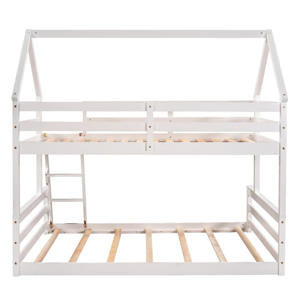 English Elm Twin Over Full House Bunk Bed Solid Pine Frame with Ladder for Kids Bedroom WF287558AAK-1