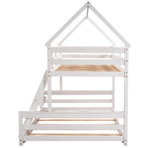 English Elm Twin Twin over Full Bunk Bed Space-Saving Pine Wood Frame with Guardrail, 3-Step Ladder & Slats White WF287558AAK